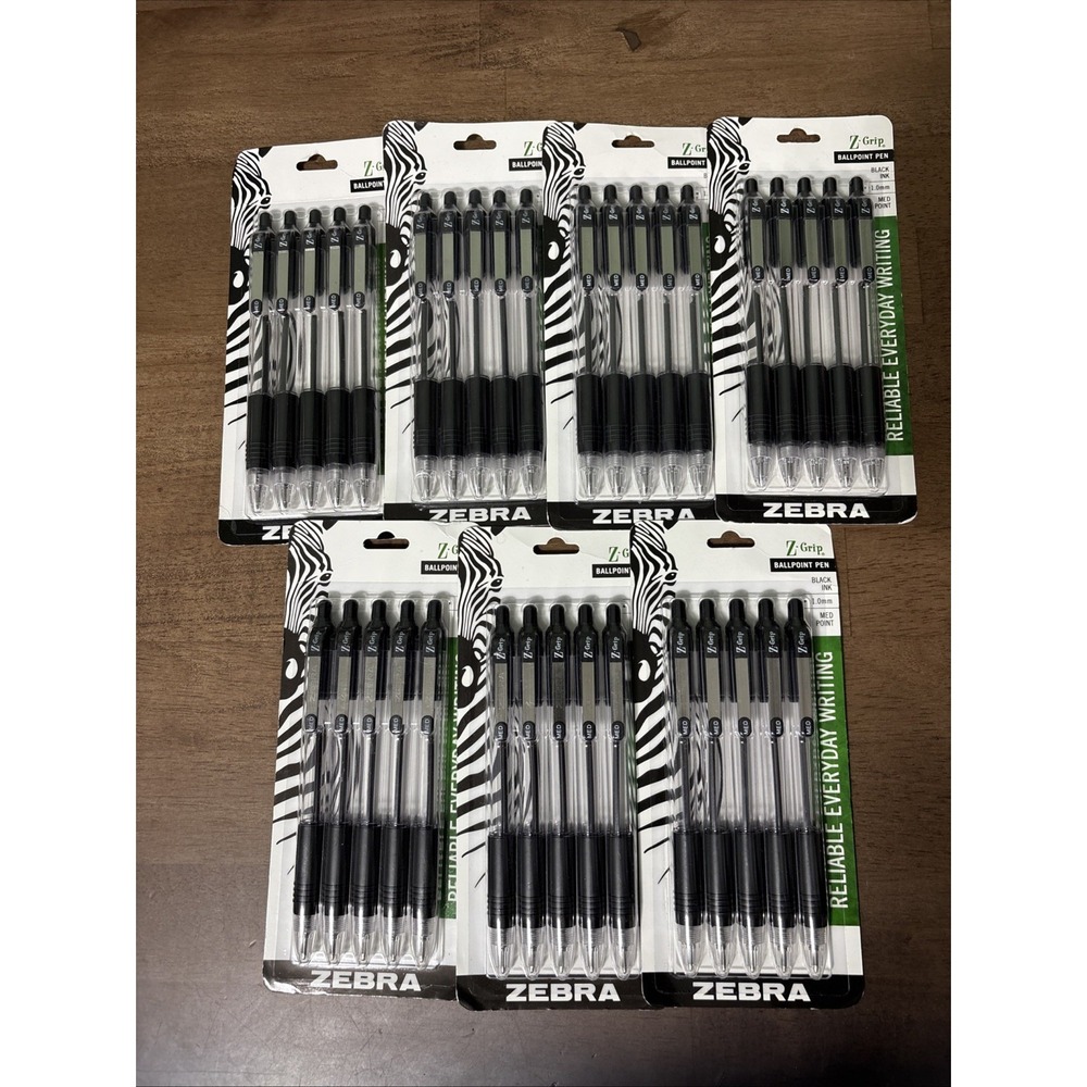 Lot of 7 Zebra Z Grip Black Ball Point Ink Pens Medium Point